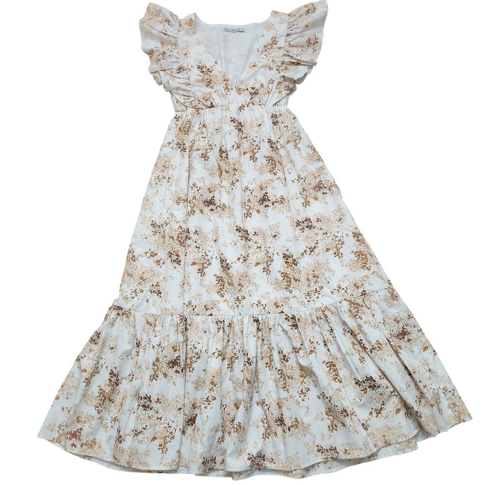 Abercrombie & Fitch Flutter Sleeve Floral Tiered Midi Dress Size Small